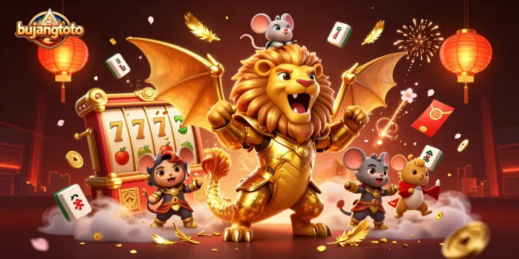 Menang dengan bujangtoto: ilustrasi kasino yang penuh warna dan dinamis.