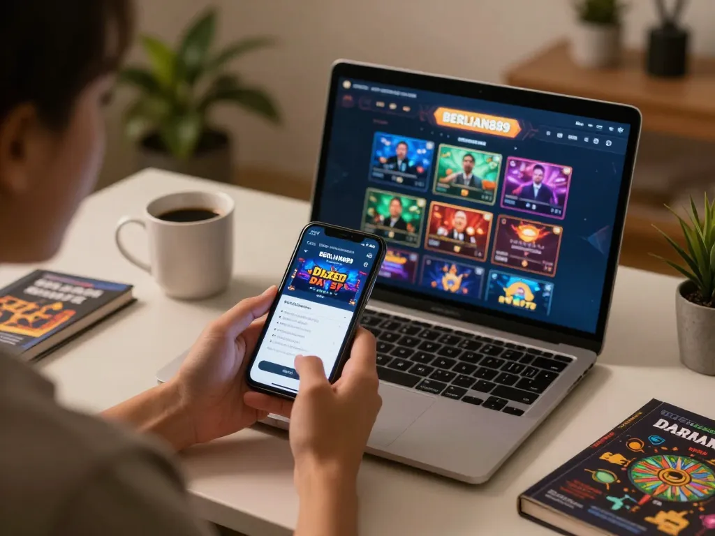 Engaging with BERLIAN889 Daftar registration on smartphone in a cozy home gaming setup