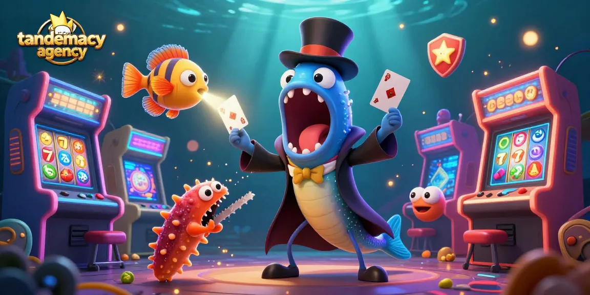 Tandemagency showcases a lively underwater casino scene with glowing game elements and magical sea creatures.