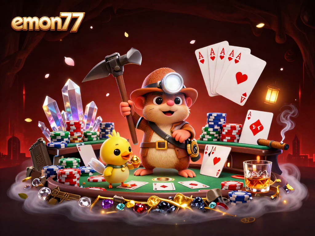 Experience thrilling gaming with emon77, featuring vibrant colors and dynamic casino elements.