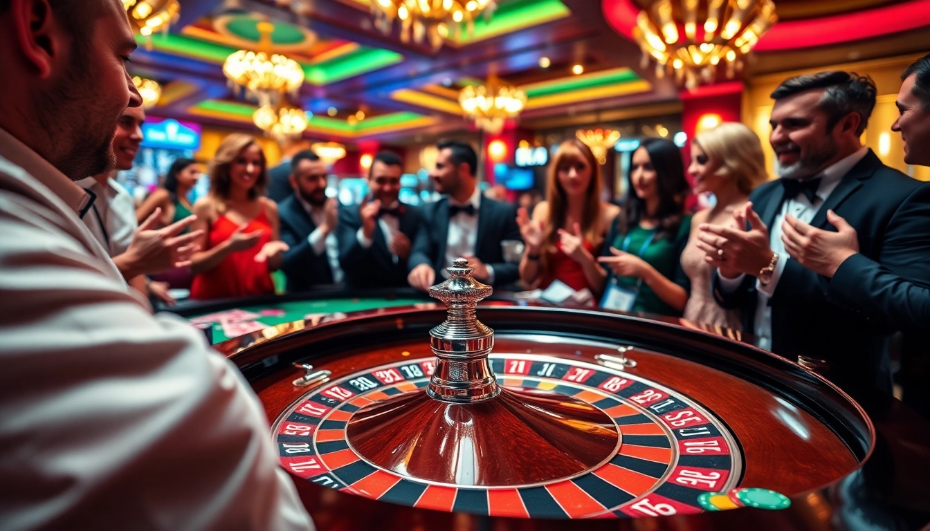Yumetoto permainan kasino yang mendebarkan di meja roulette dengan suasana meriah.