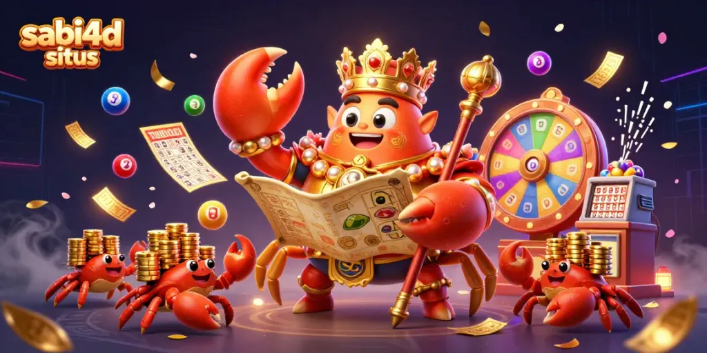 Gambarlah aksi seru dengan sabi4d situs, raja kepiting emas membawa harta dan bola lotere.