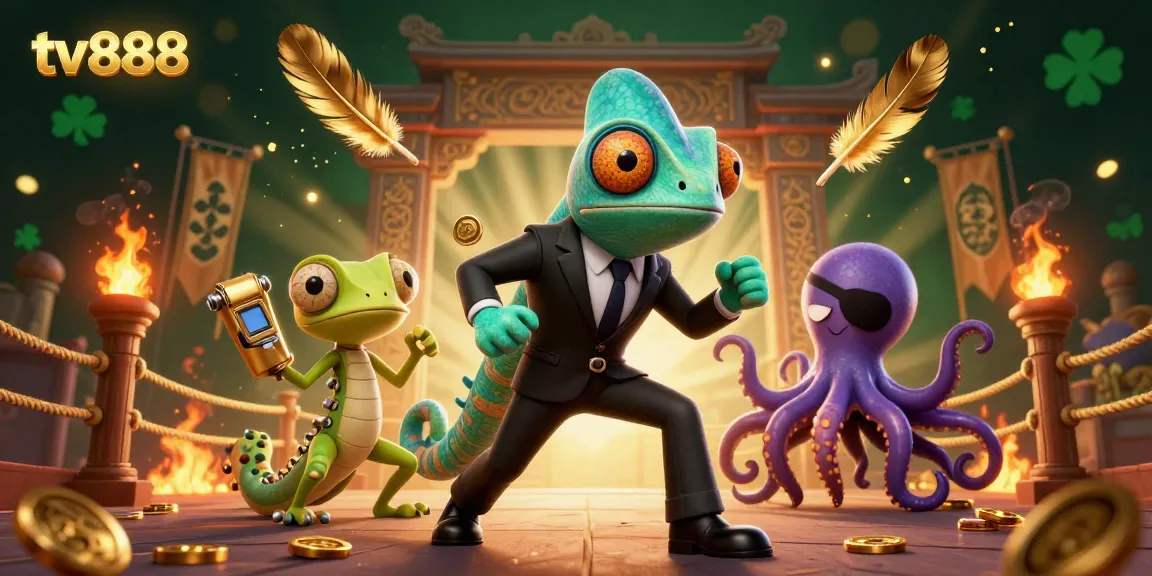 Engage with thrilling games like tv888 as a secret agent chameleon strategizes in a bustling casino scene.