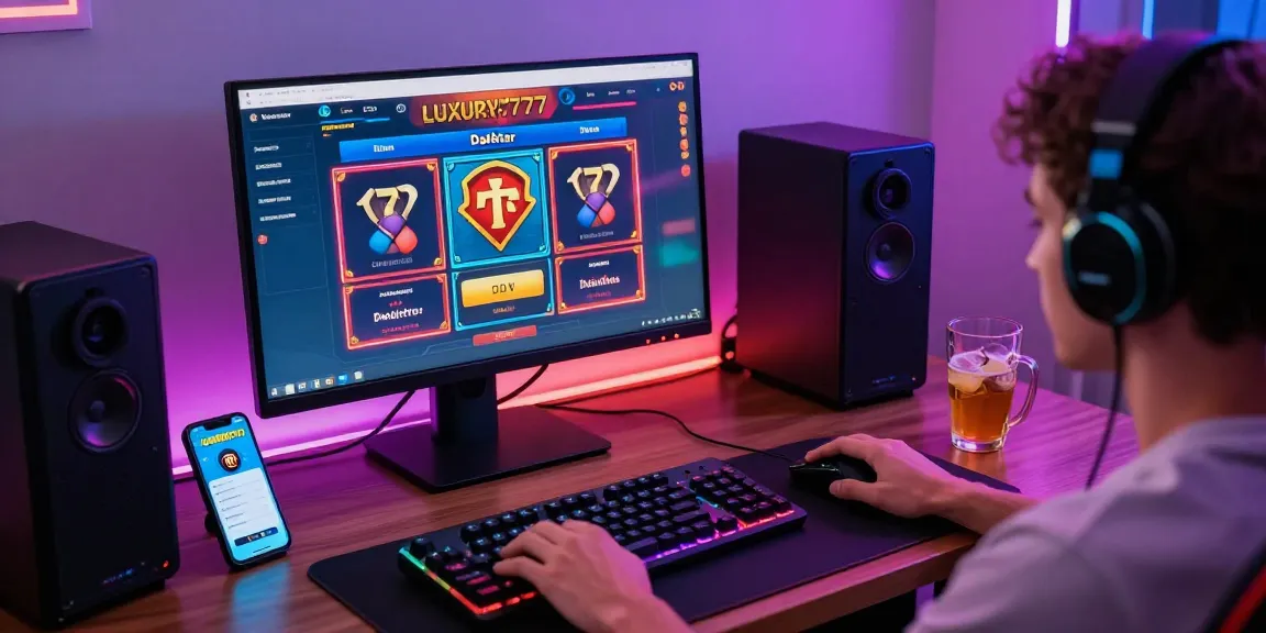 Pengguna mendaftar LUXURY777 Daftar di meja permainan modern dengan perangkat digital menyala.