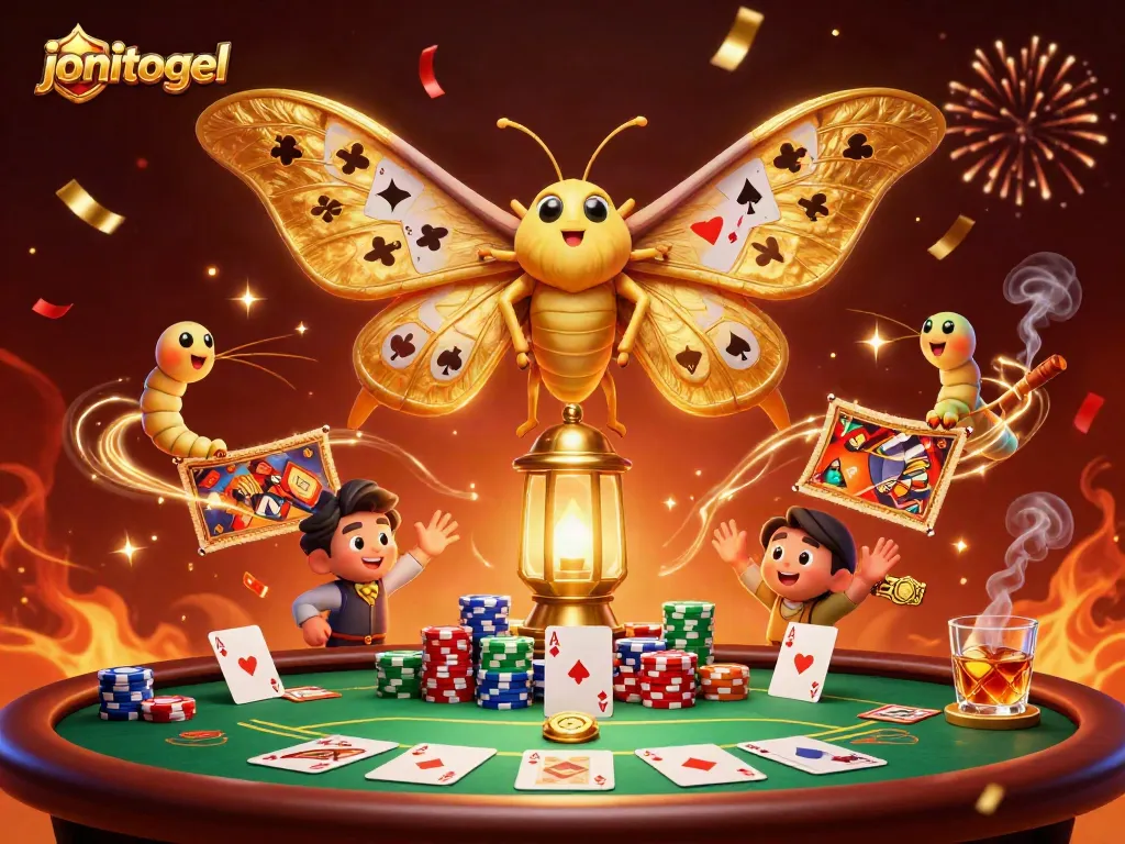 Experience the thrill of jonitogel in a vibrant casino scene with unique characters and festive elements.