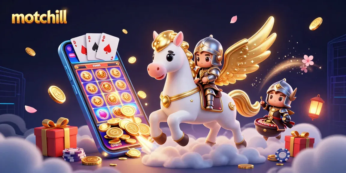 Experience thrilling gameplay on motchill with a vibrant scene of a knight and flying horse surrounded by dynamic casino elements.