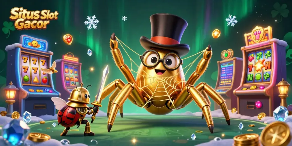 Situs Slot Gacor menghadirkan tarantula emas dan ksatria kepiting beraksi di mesin slot dengan lambang keberuntungan.