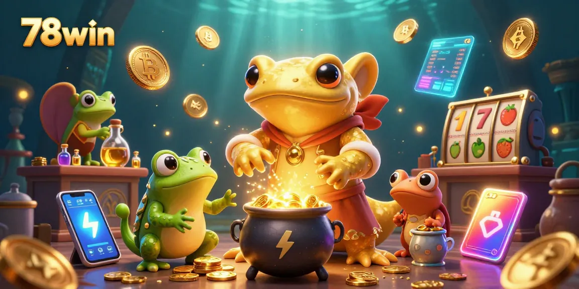 Transform base metals into gold coins at 78win's dynamic casino, featuring frog and newt assistants.