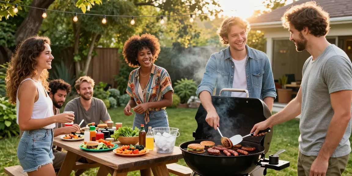 Suasana BBQ di halaman belakang dengan pelanggan menikmati makanan sambil berbincang khabar tentang BOS88.
