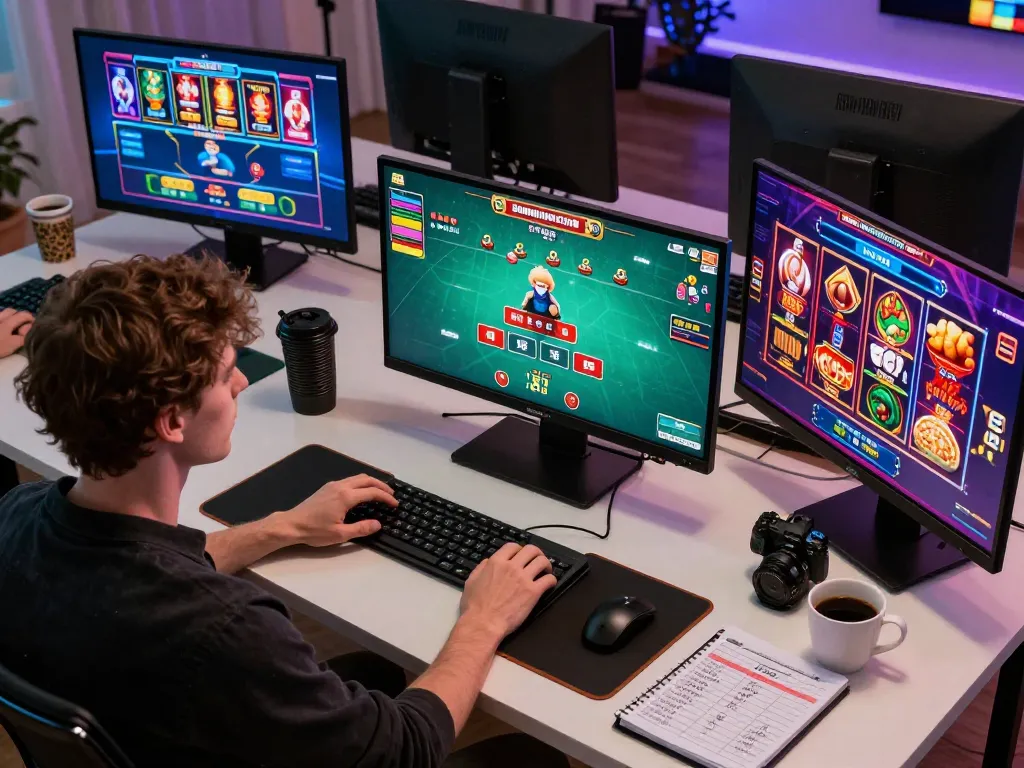 Engaging gaming moment at a home office showcasing samsonbet86 strategies during online betting.