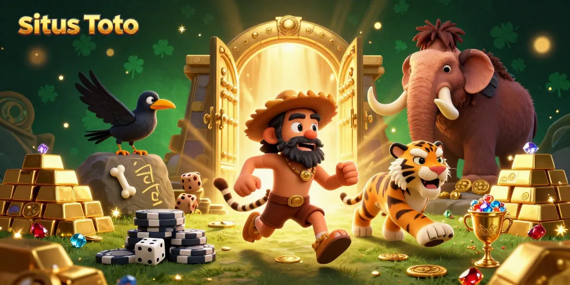 Spin to win at situs Toto with a playful caveman and sabertooth duo at their prehistoric casino!