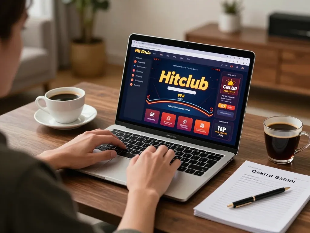 Engaging in live gaming at Hitclub, using laptop for online casino experience.