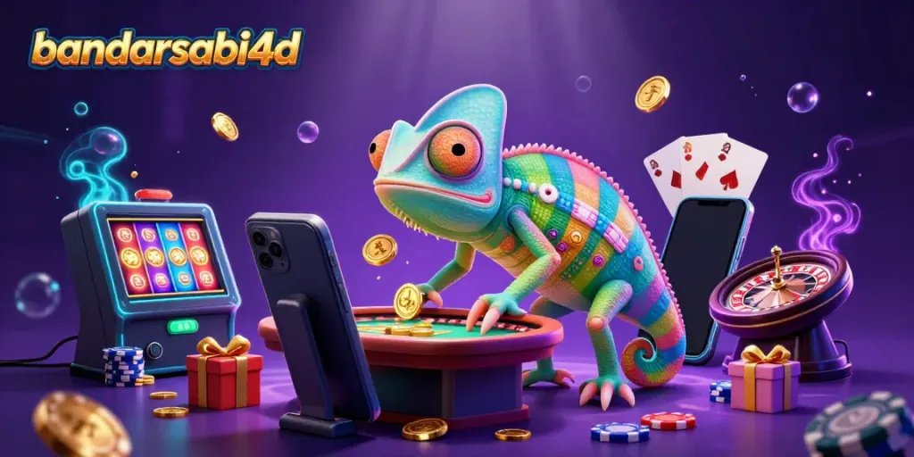 Menyaksikan pertarungan di SABI4D, chameleon kasino dengan lidah yang menangkap koin emas.