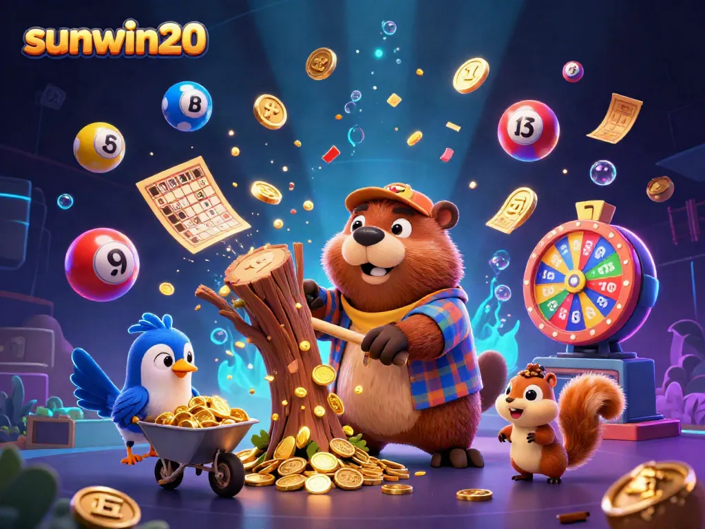 Experience winning with sunwin20 as a beaver collects golden coins raining down in an engaging casino scene.