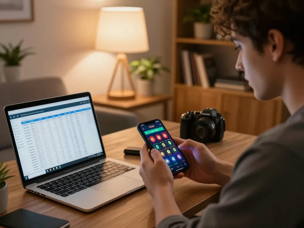 Engaged player using SC88 mobile app in cozy gaming setup, analyzing odds and managing bankroll.