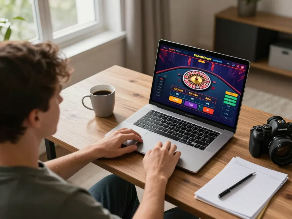 Permainan online yang menarik di OKESLOT dengan meja roulette di layar laptop dilengkapi catatan strategi