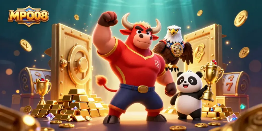 Celebrate wins with MPO08 in a vibrant illustration showcasing casino excitement and camaraderie.