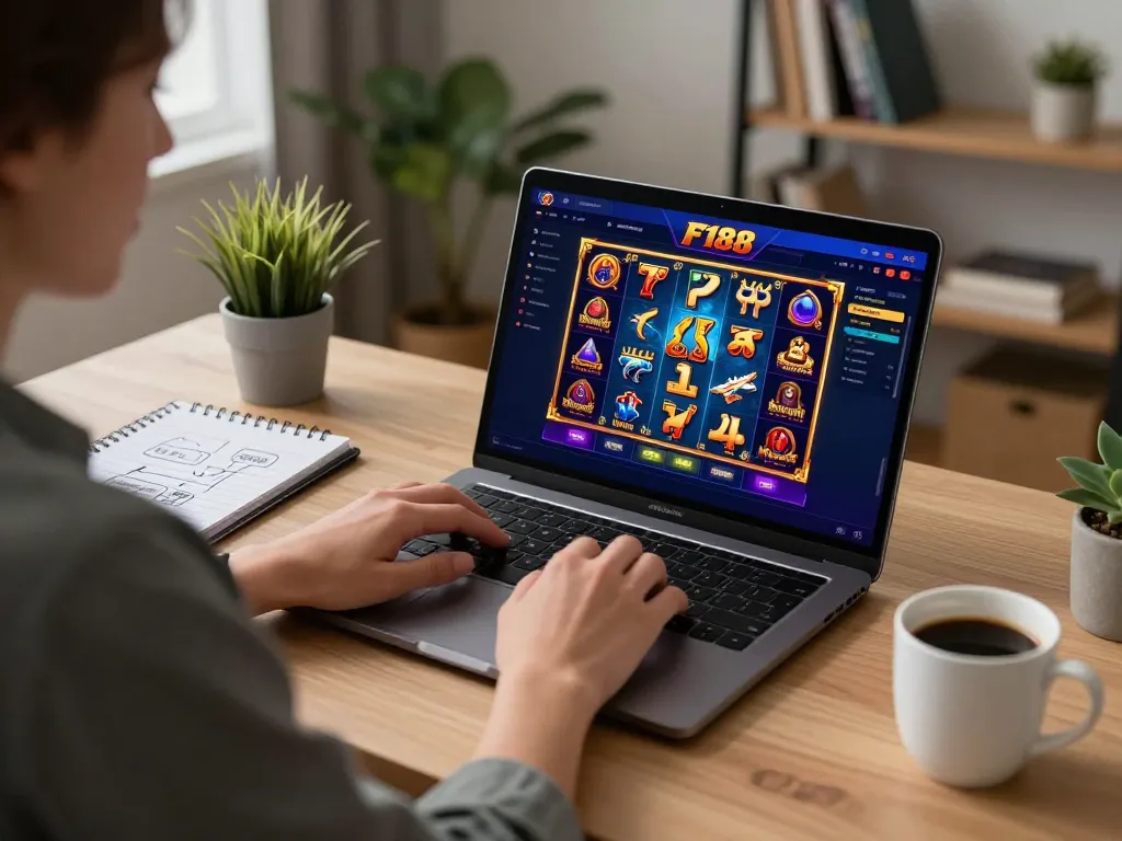 Engaging with the F168 casino platform while enjoying a cozy gaming night at home.