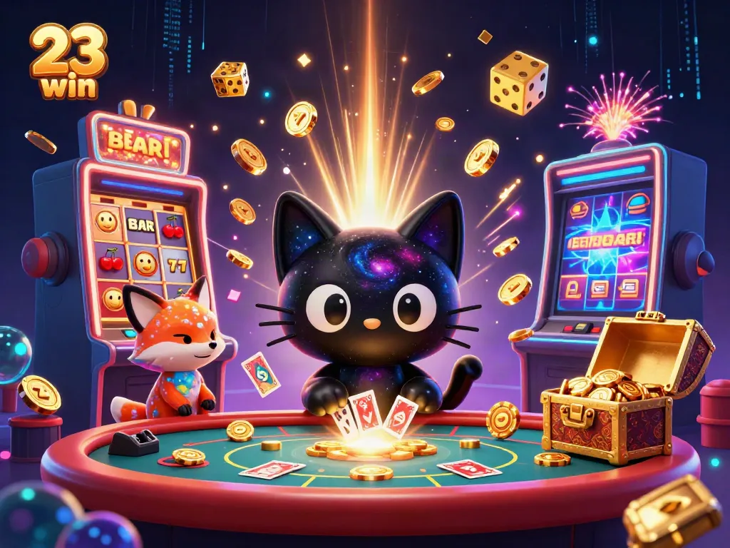 Experience thrilling gameplay at 23 win with a cosmic cat and stunning casino effects.