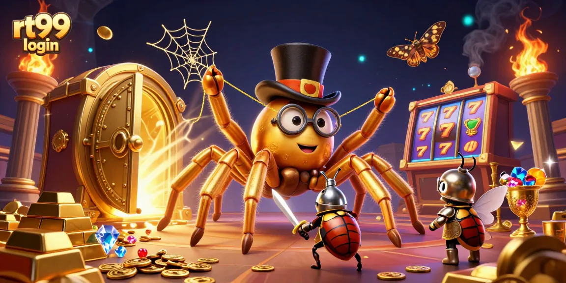 Engage with rt99 login as a golden tarantula weaves winning slots among treasures in this vibrant casino scene.