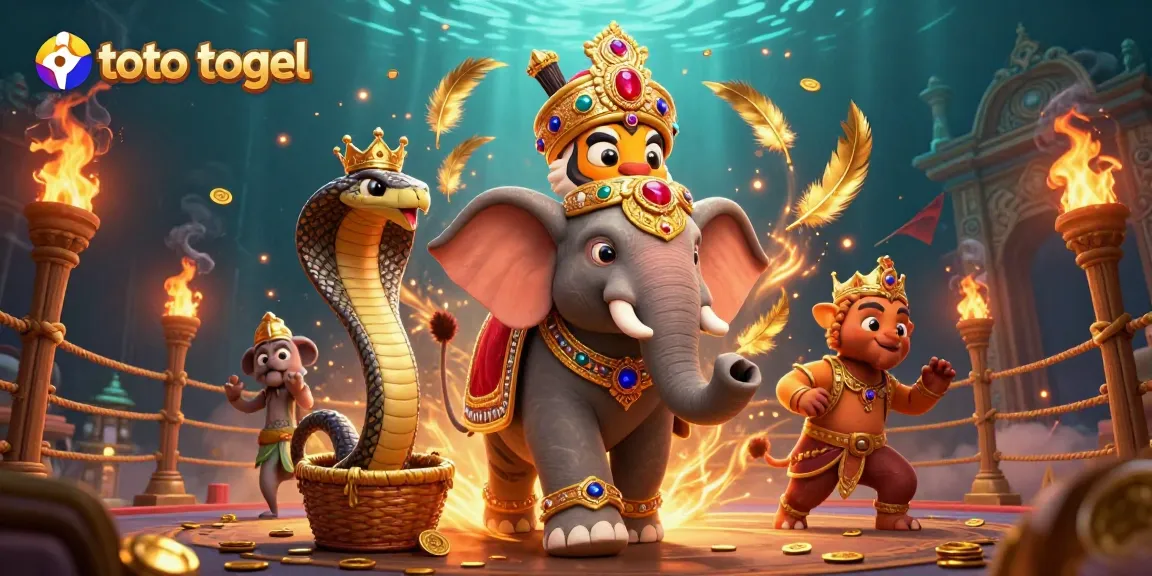 Experience thrilling toto togel online with a vibrant scene featuring a jewel-encrusted elephant and dynamic maharaja elements.