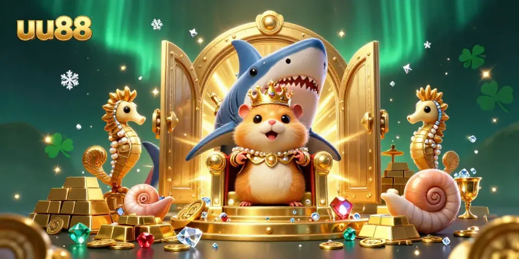 Discover the thrilling uu88 gaming world with a fierce hamster king and treasure galore, symbolizing excitement.