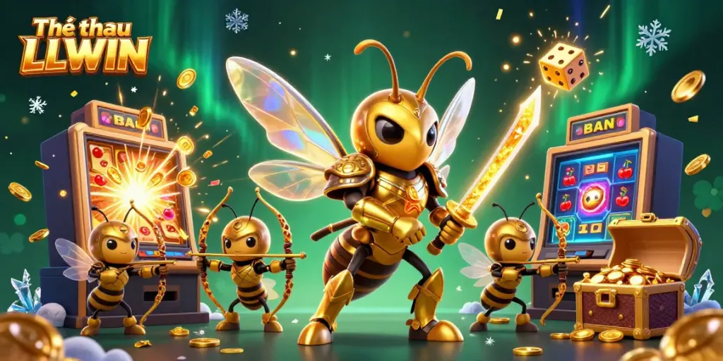 Experience thrilling betting action at Thể thao LLWIN, illustrated with a lively scene featuring vibrant characters and casino elements.
