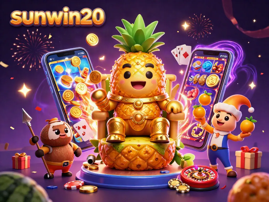 Engage with sunwin20 in an exciting casino experience, featuring a golden pineapple king and vibrant games.