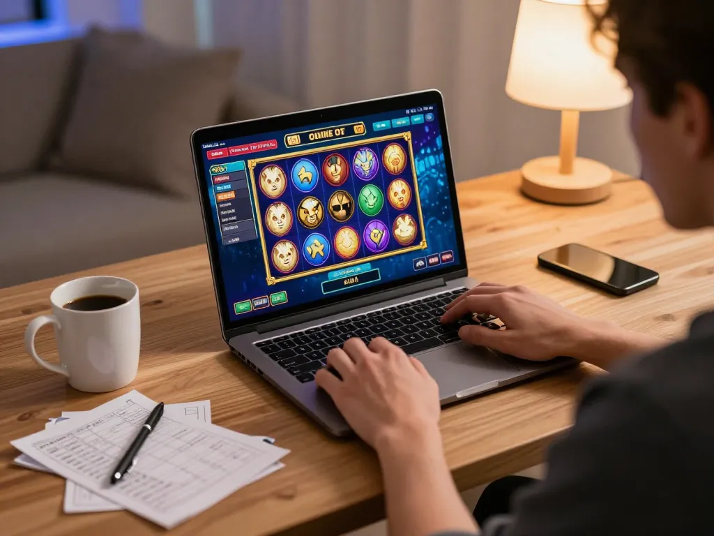 Player enjoying Pakde4D online slots on a cozy home setup with engaging gameplay