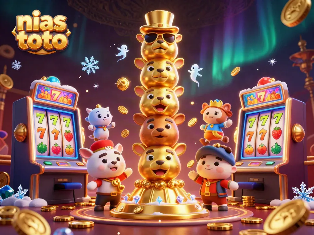 Menangkan permainan di Nias Toto dengan simbol slot hoki berkilau dan suasana kasino yang meriah.
