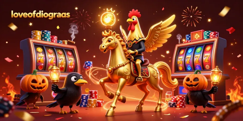 Permainan slot mengasyikkan di loveofdiagrams menampilkan ayam jantan emas berkepala dan teman burung gagak