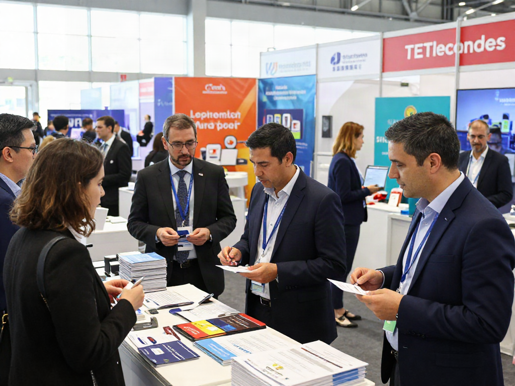 Eksibitor networking scene at a vibrant trade expo with diverse professionals exchanging ideas.