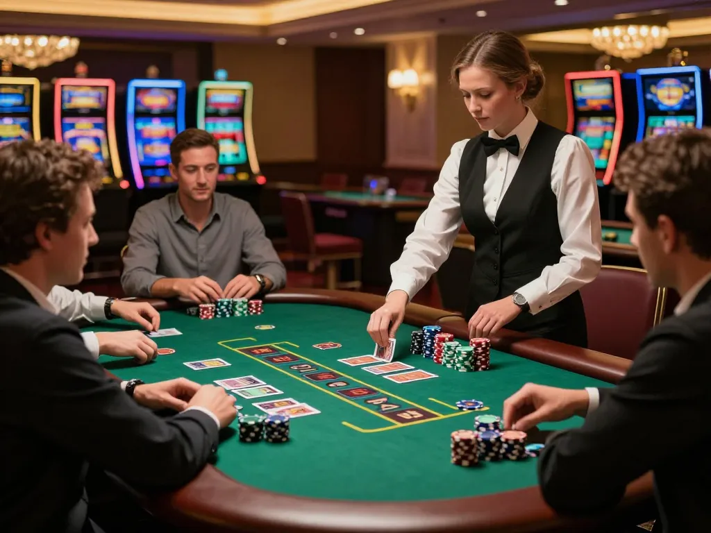 Kuwin players strategizing at a vibrant blackjack table, enhancing their gaming skills.