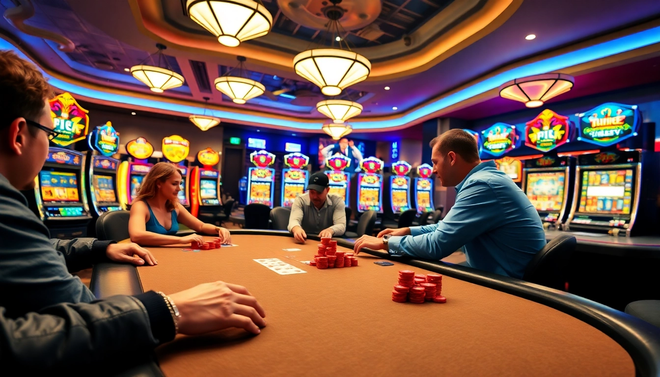 Permainan poker sedang berlangsung dengan ondel4d, penuh warna dan energi di kasino