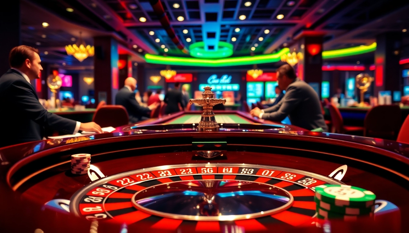 tkp188 memainkan permainan roulette di kasino yang ramai dan mewah.