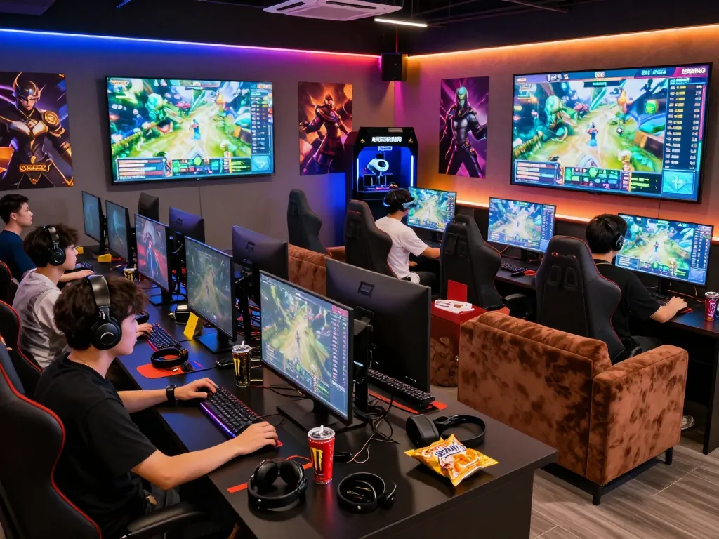 Engaged gamers enjoying the MERDEKA88 platform in a vibrant gaming lounge.