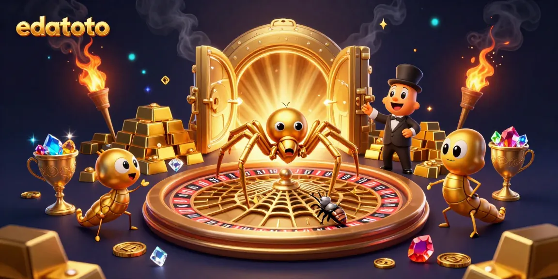 Experience high-stakes betting at edatoto with a vibrant 3D roulette scene featuring spiders and jewels.