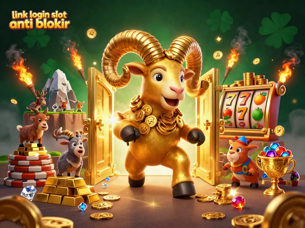 Experience the excitement of link login slot anti blokir with a golden ram charging through casino treasures.